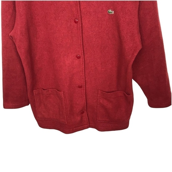 Vintage Lacoste Chemise Red Fleece Hooded Jacket - Picture 5 of 14